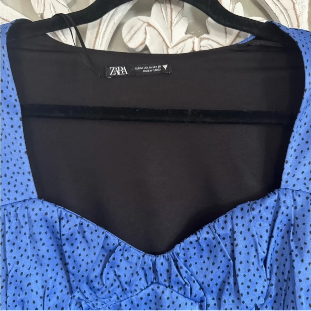 BLOGGERS FAVORITE Zara Blue Square Neck Long Sleeve Top ✨ Chic Fitted Cropped